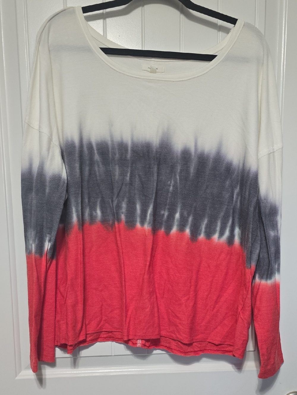 Maurices Women's Long Sleeve Scoop Neck Tie-Dye Top - White, Gray & Red
